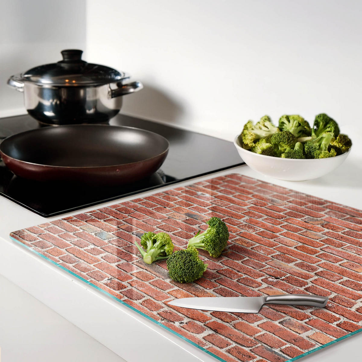 GLASPLATTE 60x52 cm Ziegelmauer - Rot, Glas (60/0.4/52cm) - TULUP