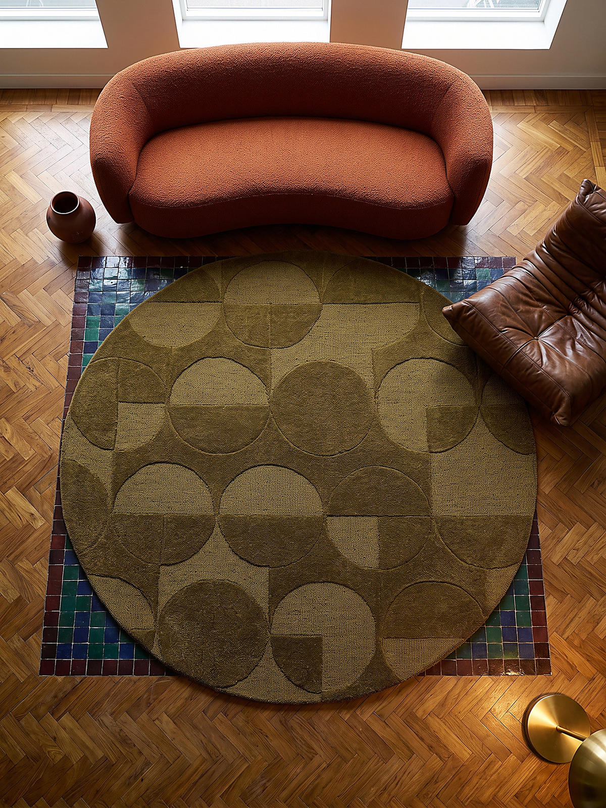 WOLLTEPPICH handgetuftet DEBEN, Kreis-Geometrie, Olivgrün, Ø 160 cm - Grün, Textil (160/160cm) - KADIMA DESIGN