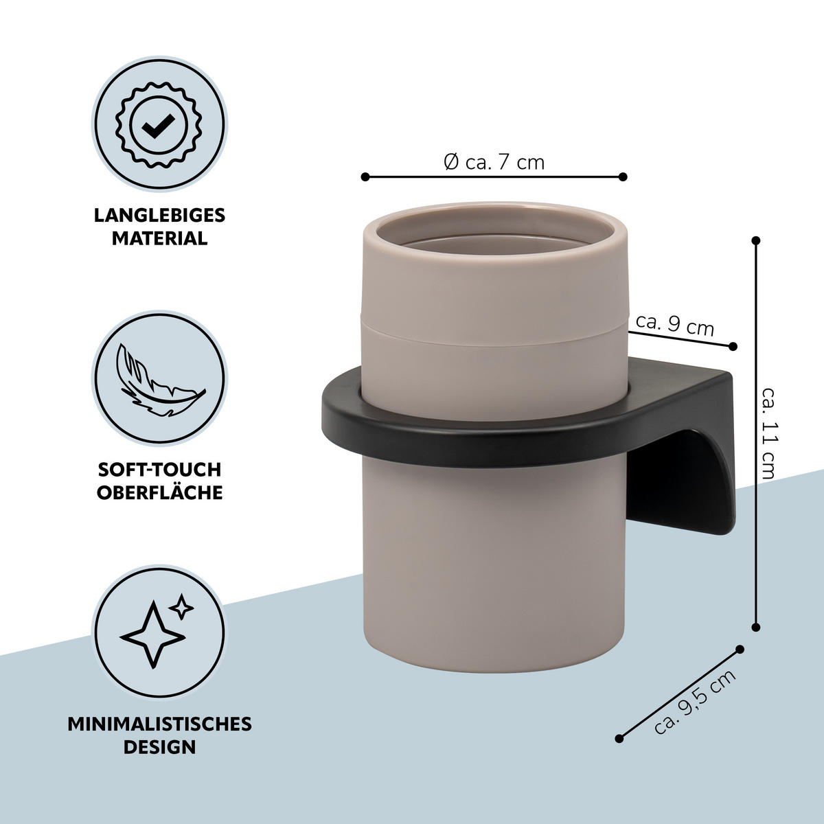 ZAHNPUTZBECHER SAVONA Softtouch, taupe, rund - Taupe, Kunststoff (9/11/9.5cm) - bremermann