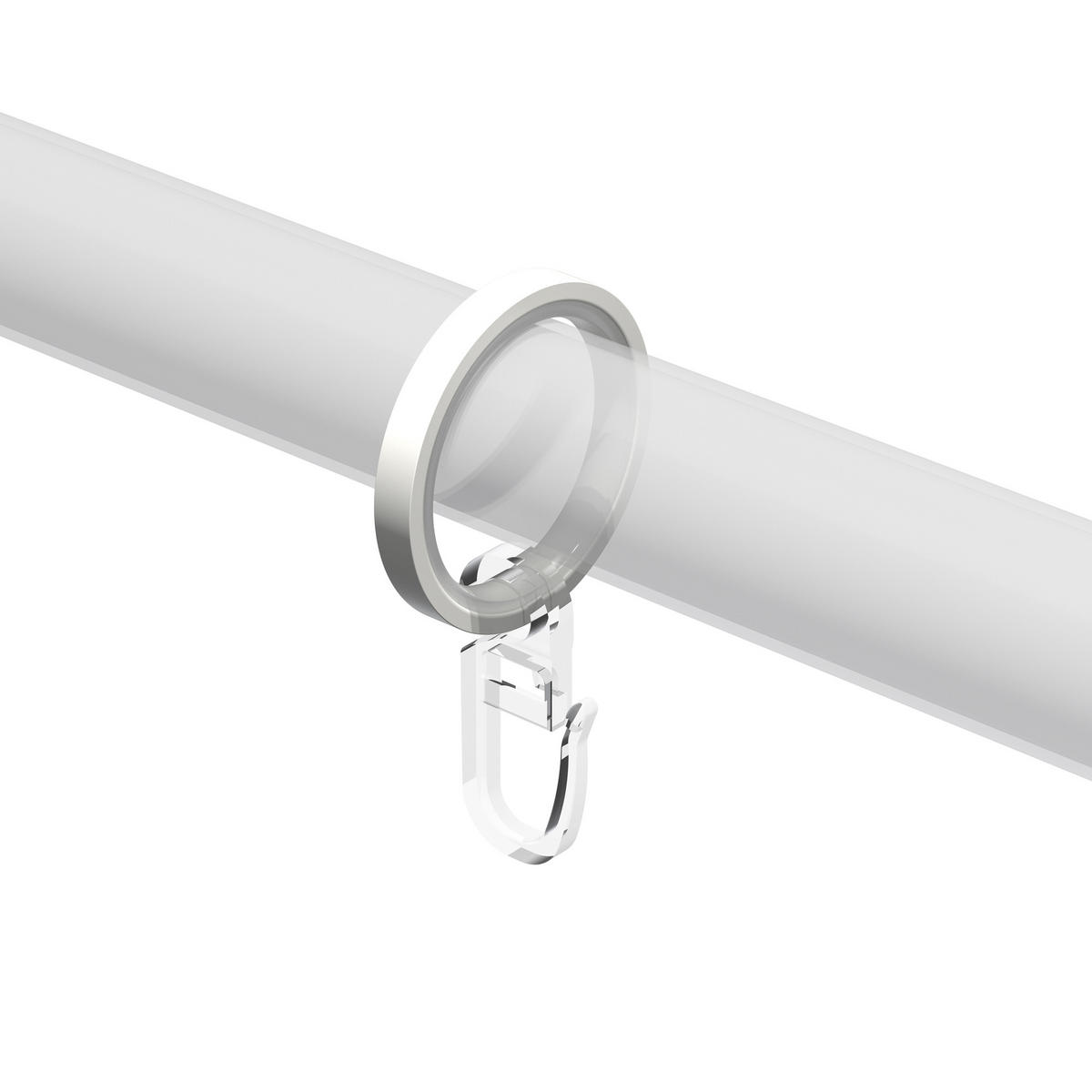 FLACHRINGE MIT EINLAGE UND FALTENHAKEN FÜR GARDINENSTANGEN 20 mm Ø, Weiß, Packung 10 Stück - Weiß, Metall (20cm) - INTERDECO