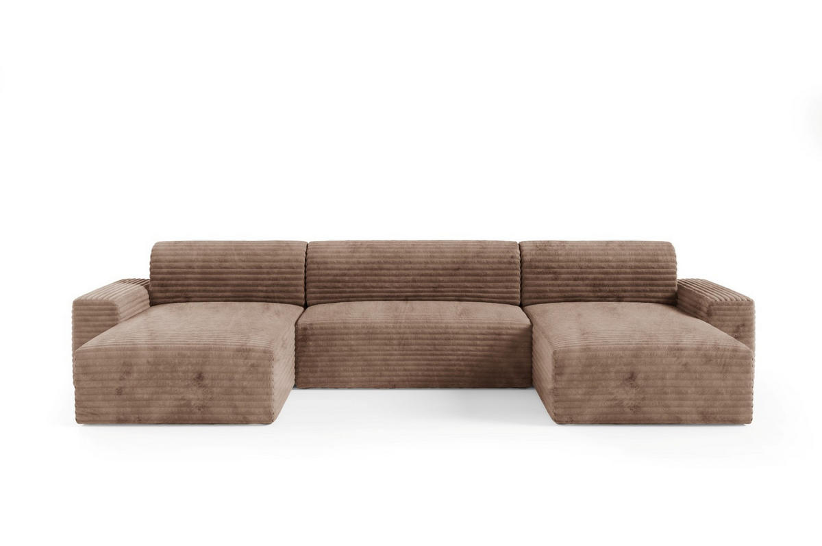 WOHNLANDSCHAFT mit Schlaffunktion Beige - Beige/Schwarz, Holz/Holzwerkstoff (300/70/185cm) - Furnisell