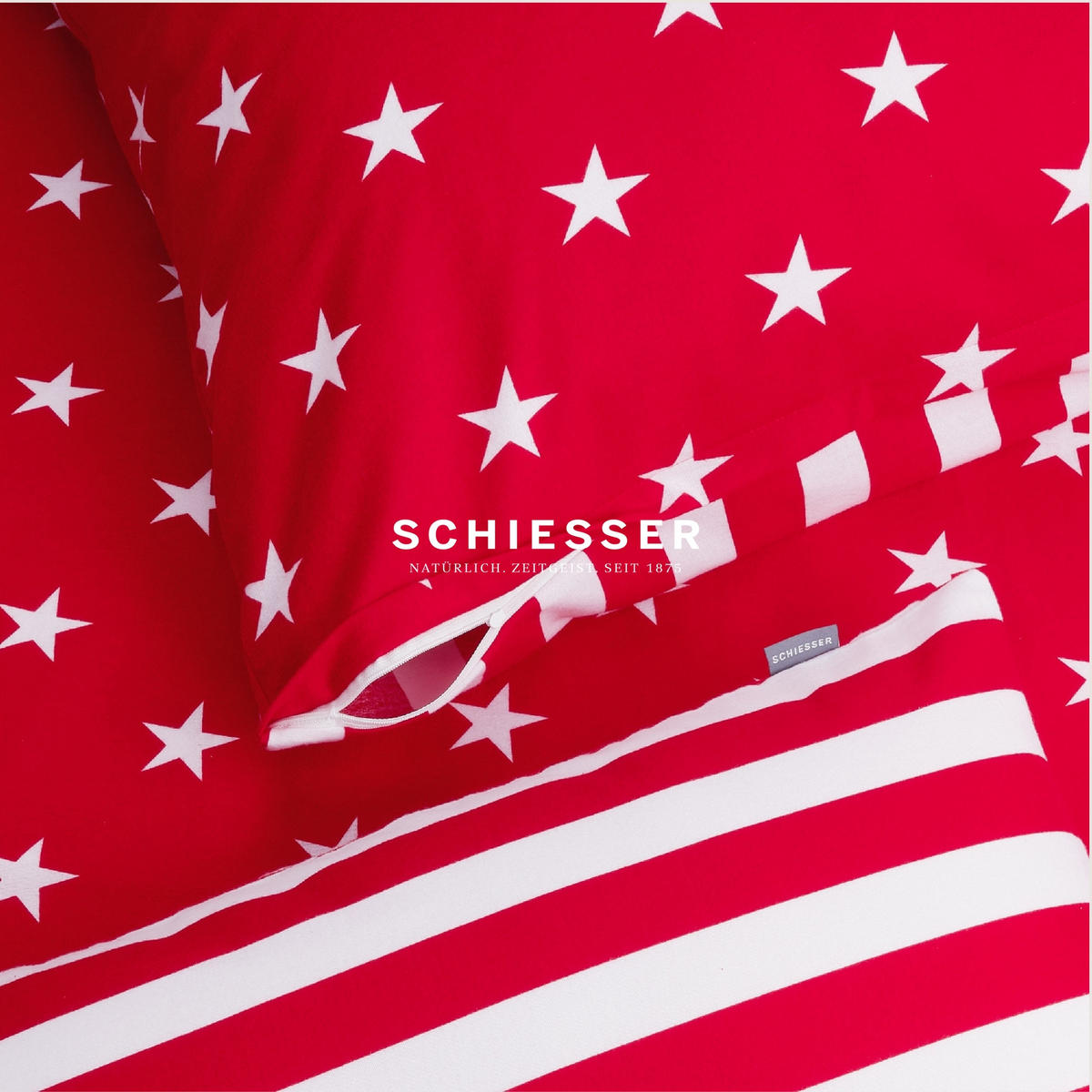 BETTWÄSCHESET Sterne - Feinbiber - 2-teilig - 155 x 220 cm - Rot - Rot, Textil (155/220cm) - SCHIESSER