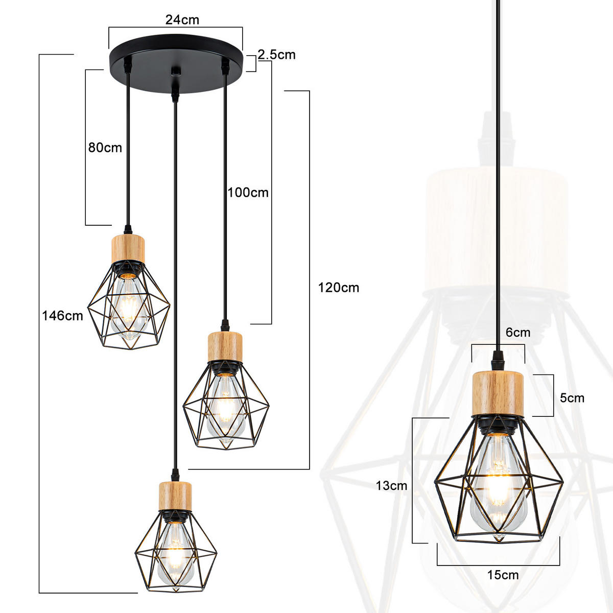 PENDELLEUCHTE Delphine 24/15/146 cm - Schwarz, Metall (24/15/146cm) - ZMH
