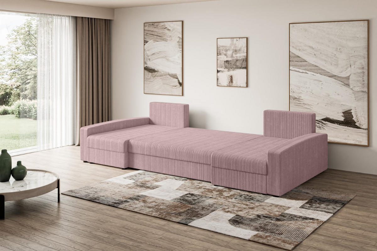 WOHNLANDSCHAFT mit Schlaffunktion und Bettkasten ALESIA-U 301x140x90 cm Rosa Cord - Silberfarben/Rosa, Holzwerkstoff/Kunststoff (301/90/140cm) - ALTDECOR