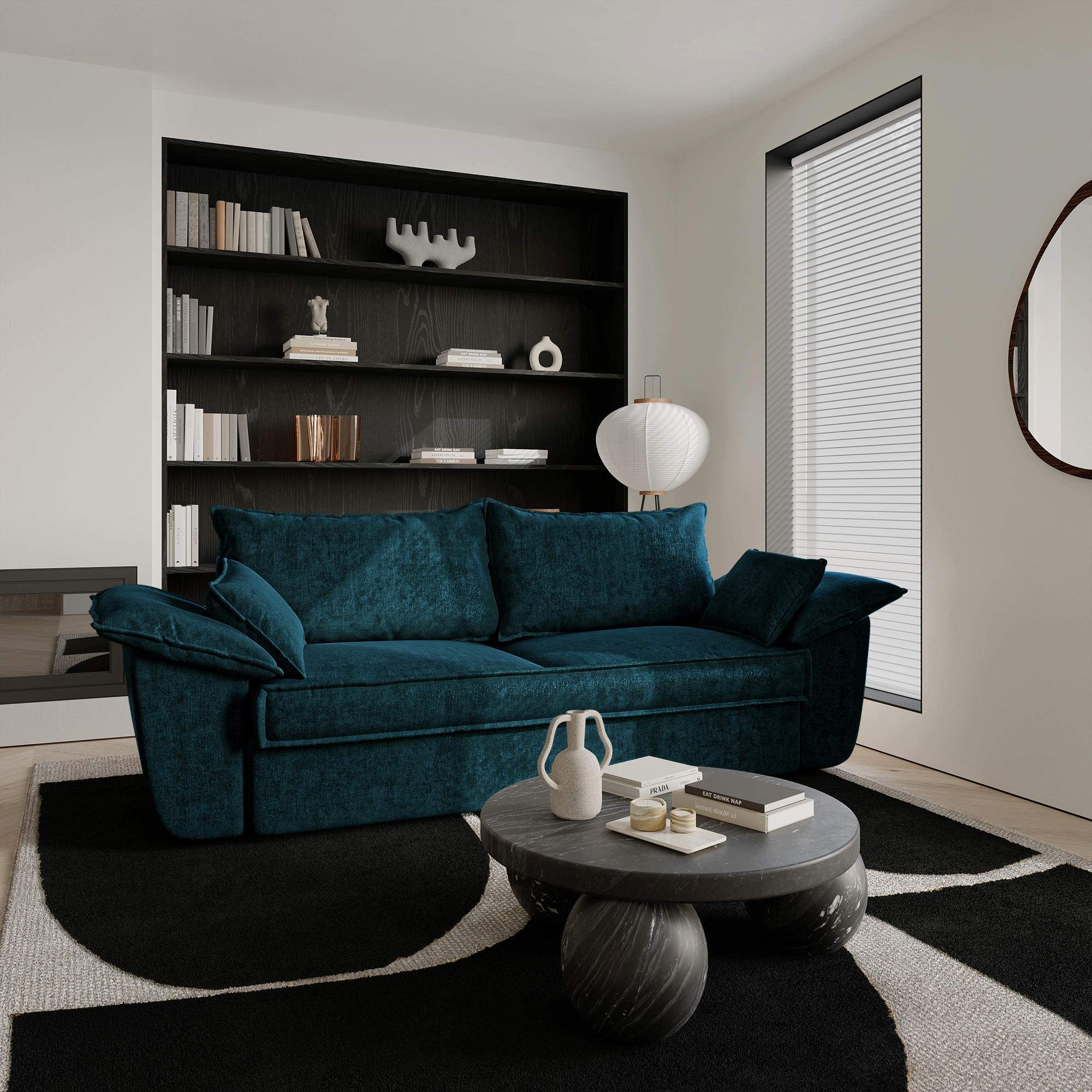 SOFA 3-Sitzer Samt Pfauenblau 232cm - Blau/Hellblau, Textil (232/92/102cm) - Sia Home