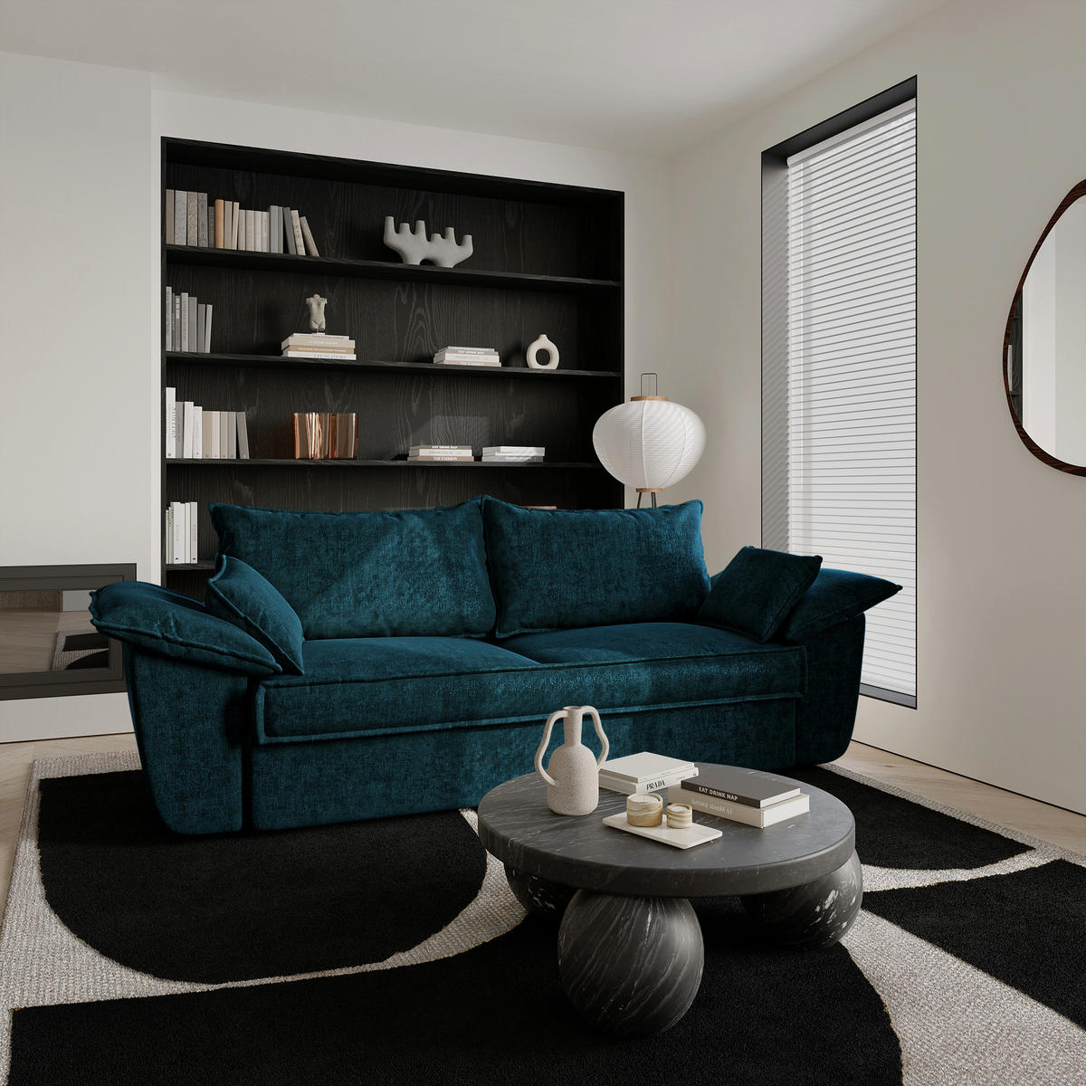 SOFA 3-Sitzer Samt Pfauenblau 232cm - Hellblau, Textil (232/92/102cm) - Sia Home