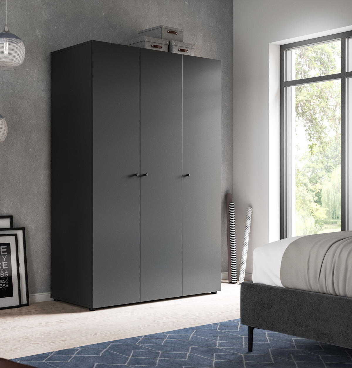 KLEIDERSCHRANK 3-türig DARWIN (B/H/T: ca. 120/176/51 cm) in anthrazit/anthrazit - Anthrazit, Holzwerkstoff (120/176/51cm)