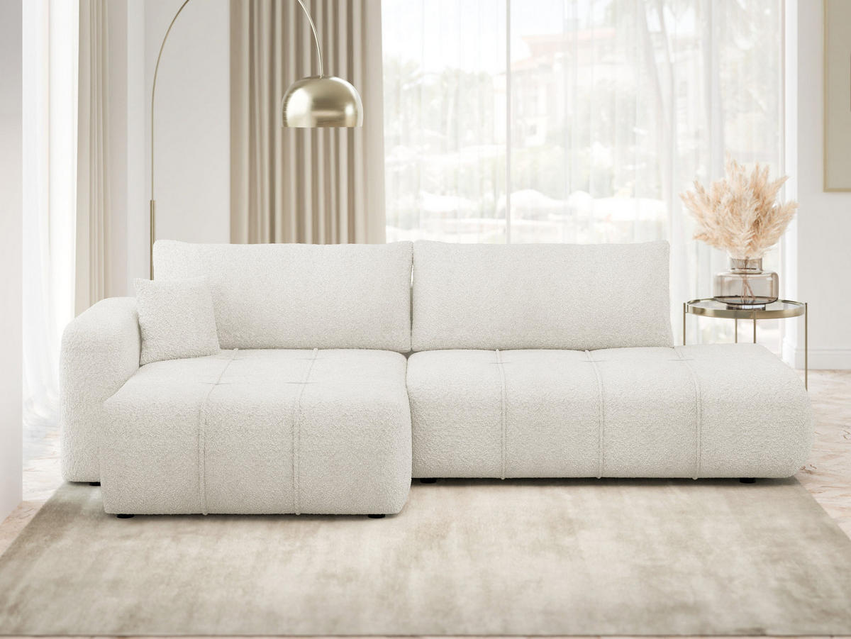 ECKSOFA Furyn O Boucle, Seite: Links - Creme/Schwarz, Holzwerkstoff/Kunststoff (262/145cm) - MIRJAN24