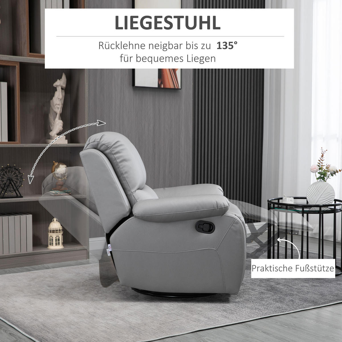 RELAXSESSEL, Polyester, Schaumstoff Grau - Grau, Kunststoff (100/98/93cm) - HOMCOM