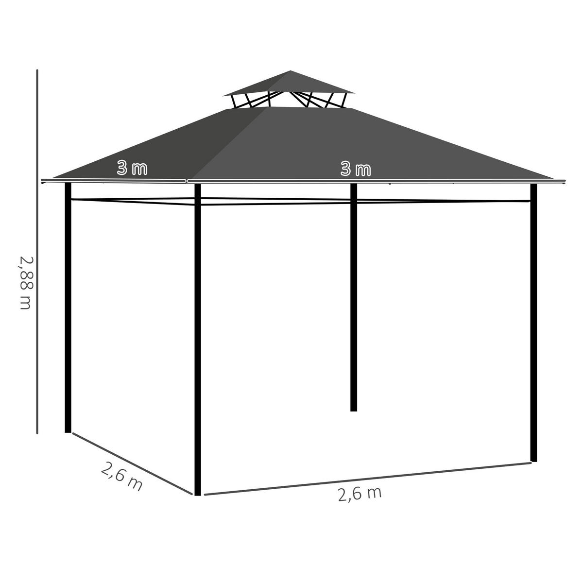 PAVILON, tmavě šedý, kov, polyester - tmavě šedá, kov (300/288/300cm) - Outsunny