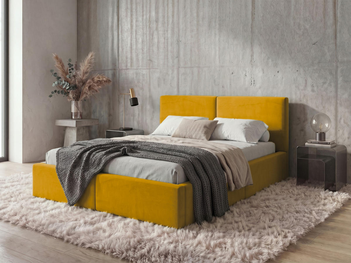 POLSTERBETT 120X200 Currygelb mit Stauraum inkl. Hebemechanismus - Gelb, Textil (120/200cm) - Interbeds