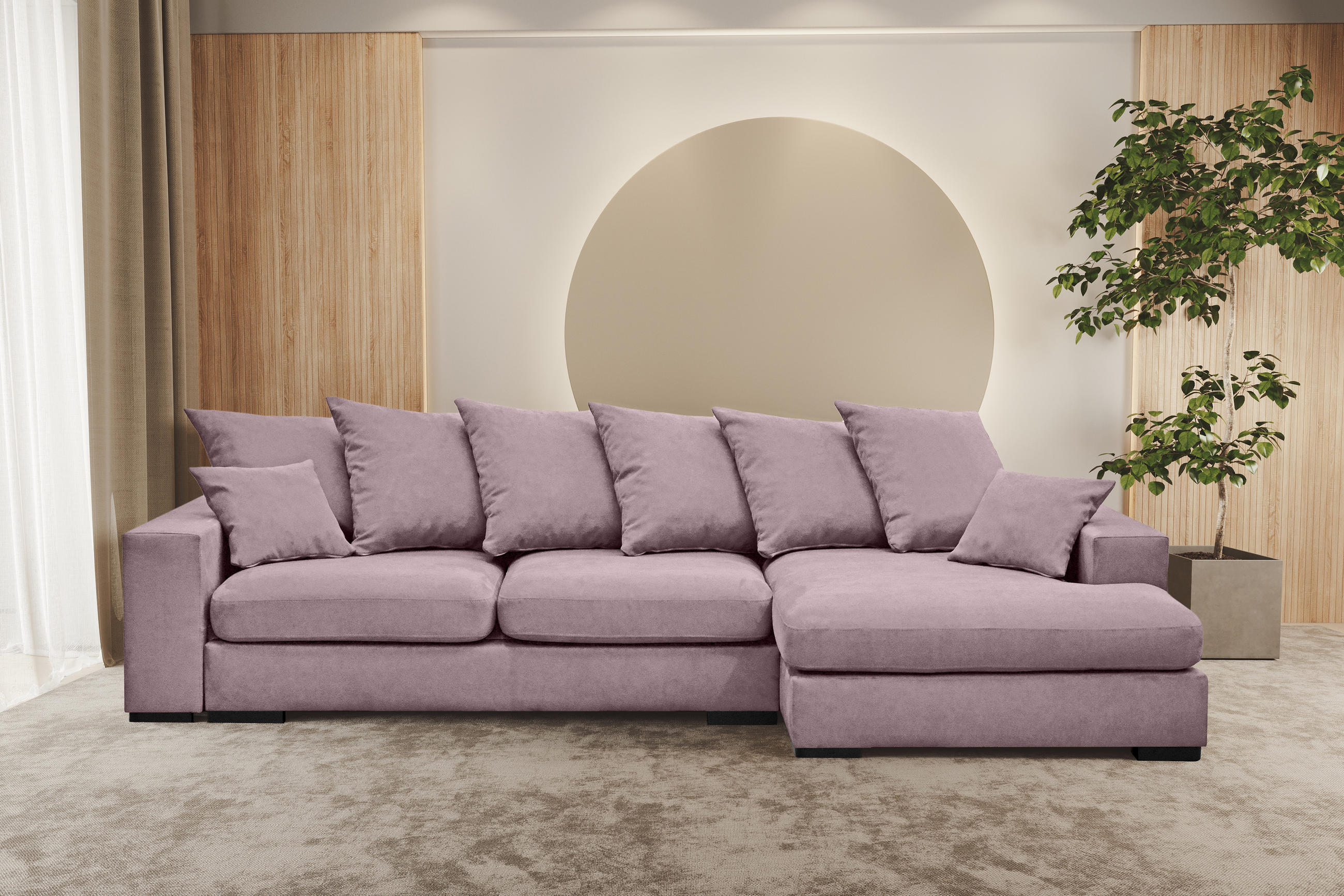 ECKSOFA Mit Schlaffunktion Und Bettkasten Couch L-form Gabon Stoff Riviera Rechts Lila - Lila, Holz (285/155cm) - Kaiser Möbel
