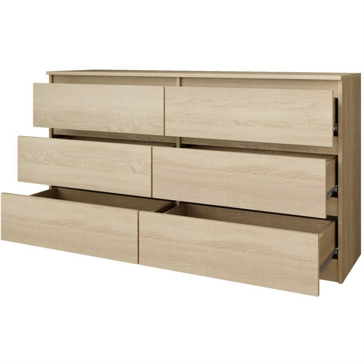 KOMMODE Look 120 cm mit sechs Schubladen, eiche Sonoma - Sonoma Eiche, Holzwerkstoff (120/71/33cm) - Beautysofa