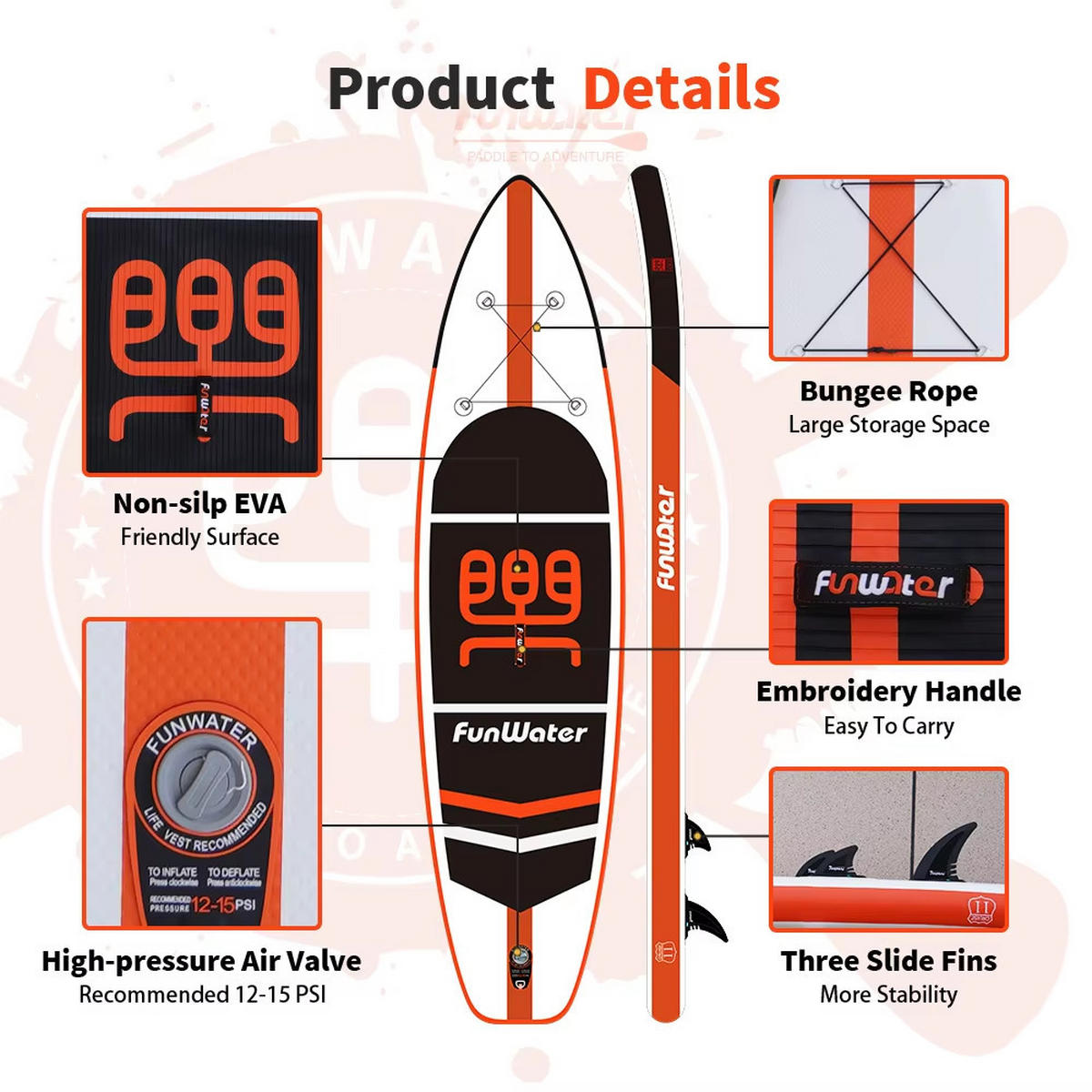 PADDLE BOARD Aufblasbar 335x84x15 cm Stand Up - Orange, Kunststoff (84/335/15cm) - Kaket