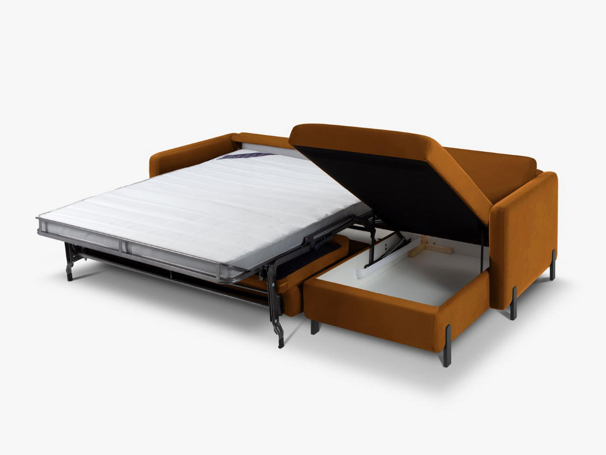 ECKSOFA ausklappbar rechts Gloria aus Samt braun 4 Sitzplätze - Braun, Textil (260/170cm) - Micadoni