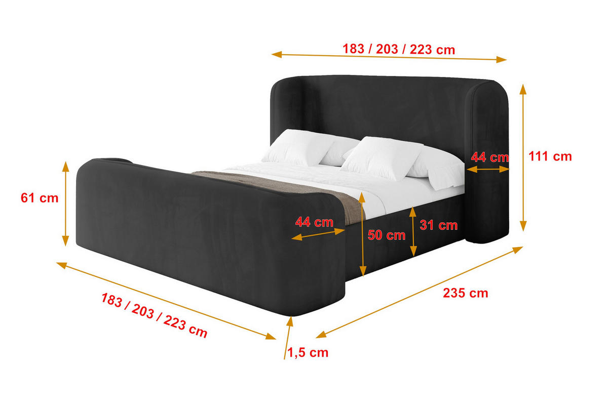 POLSTERBETT mit Bettkasten, Fußteil und Lattenrost, Boxbett ohne Matratze - ESTI-Z 160x200 Schwarz - Schwarz, Holzwerkstoff/Textil (160/200cm) - ALTDECOR
