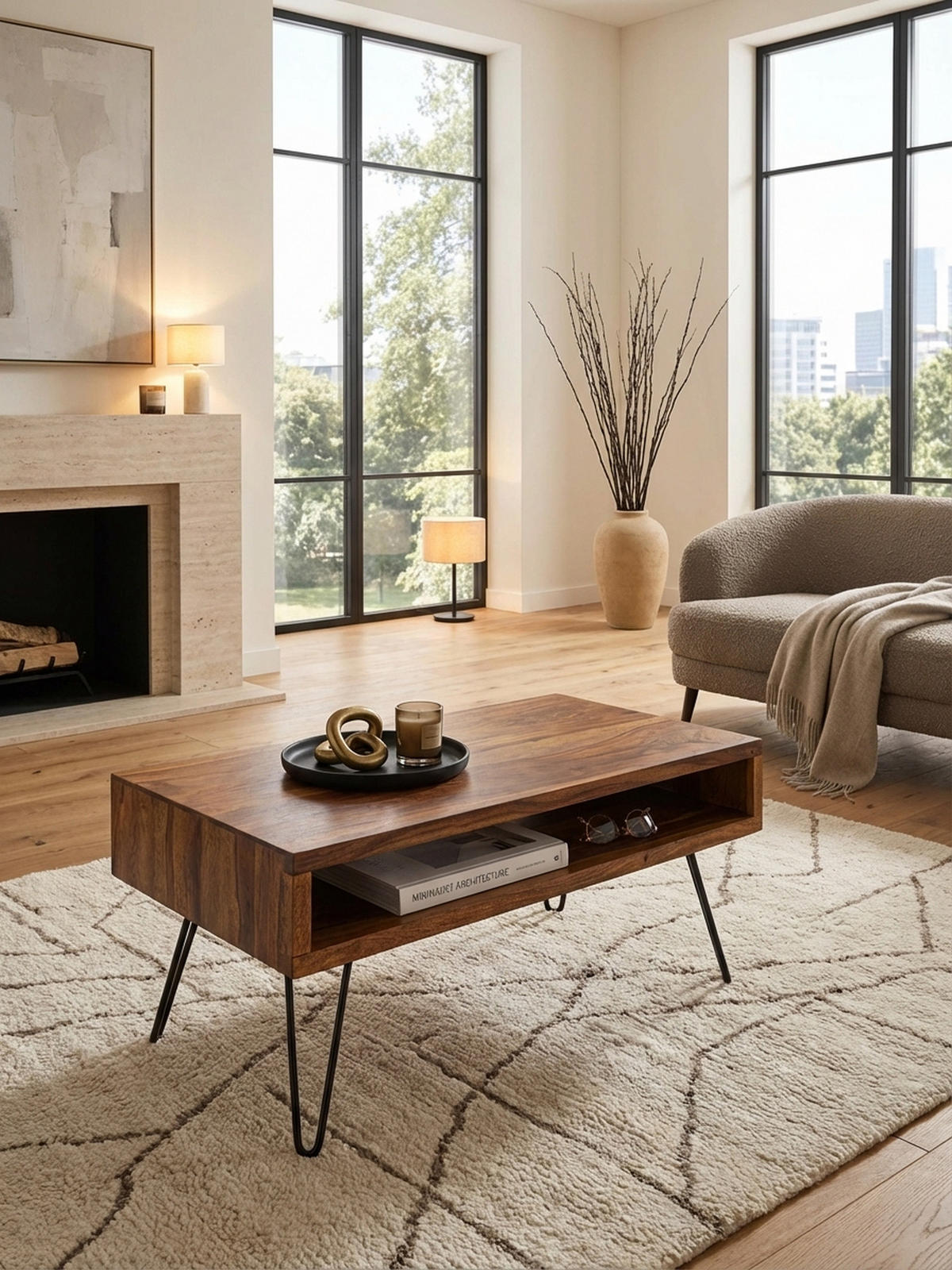 COUCHTISCH Sheeshamholz, Pulverbeschichtet mit Ablagefach, Maße 100x40x50 cm - Schwarz/Braun, Holz/Metall (50/100/40cm) - KADIMA DESIGN