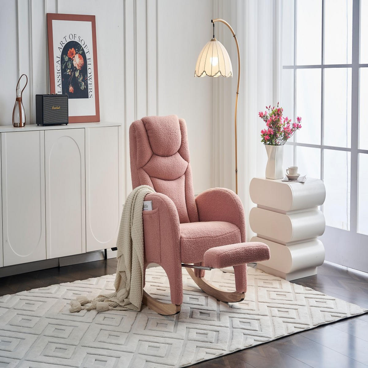SCHAUKELSESSEL rosa Teddy-Stoff - Rosa, Kunststoff (125/101/66cm)