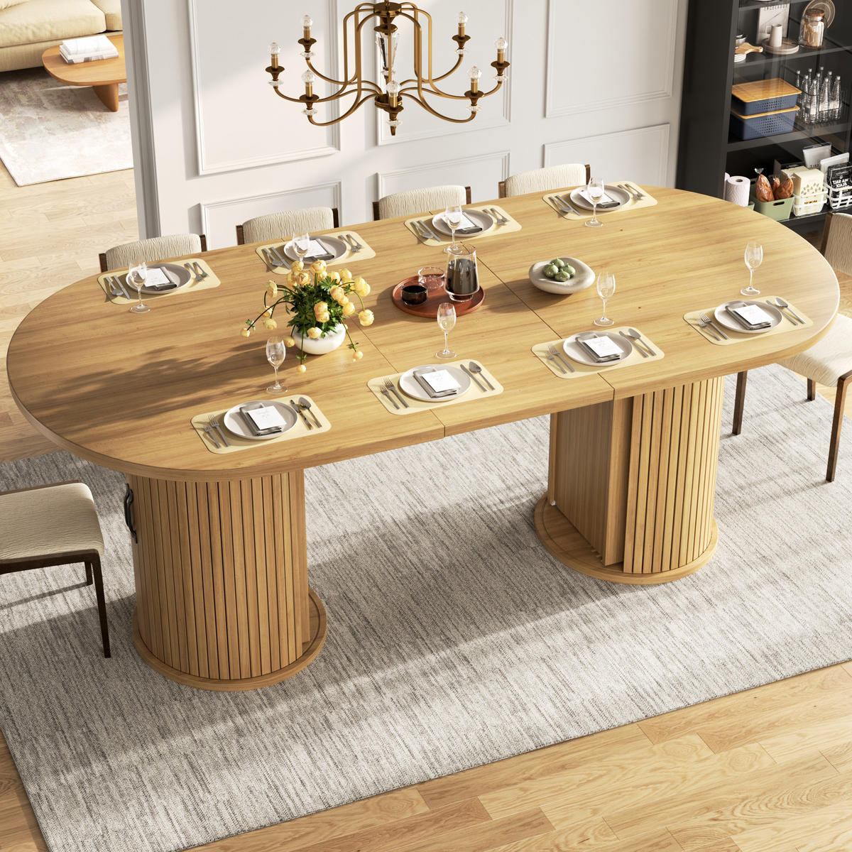 ESSTISCH Naturfarben 150–190×80×75 cm mit Auszugmechanismus, verdecktem Staufach und Metallrahmen aus Holzwerkstoff - Naturfarben, Holzwerkstoff (80/150/75cm) - Luhomfu