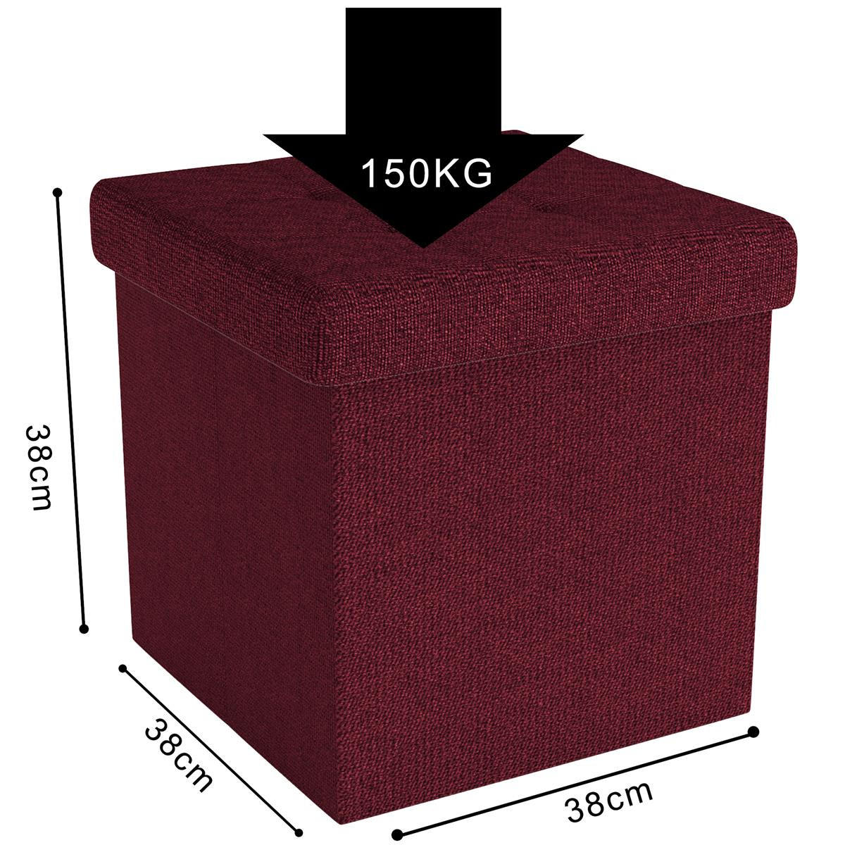 SITZHOCKER Faltbar mit Stauraum 38/38/38 cm (Rot) - Bordeaux, Textil (38/38/38cm) - Intirilife