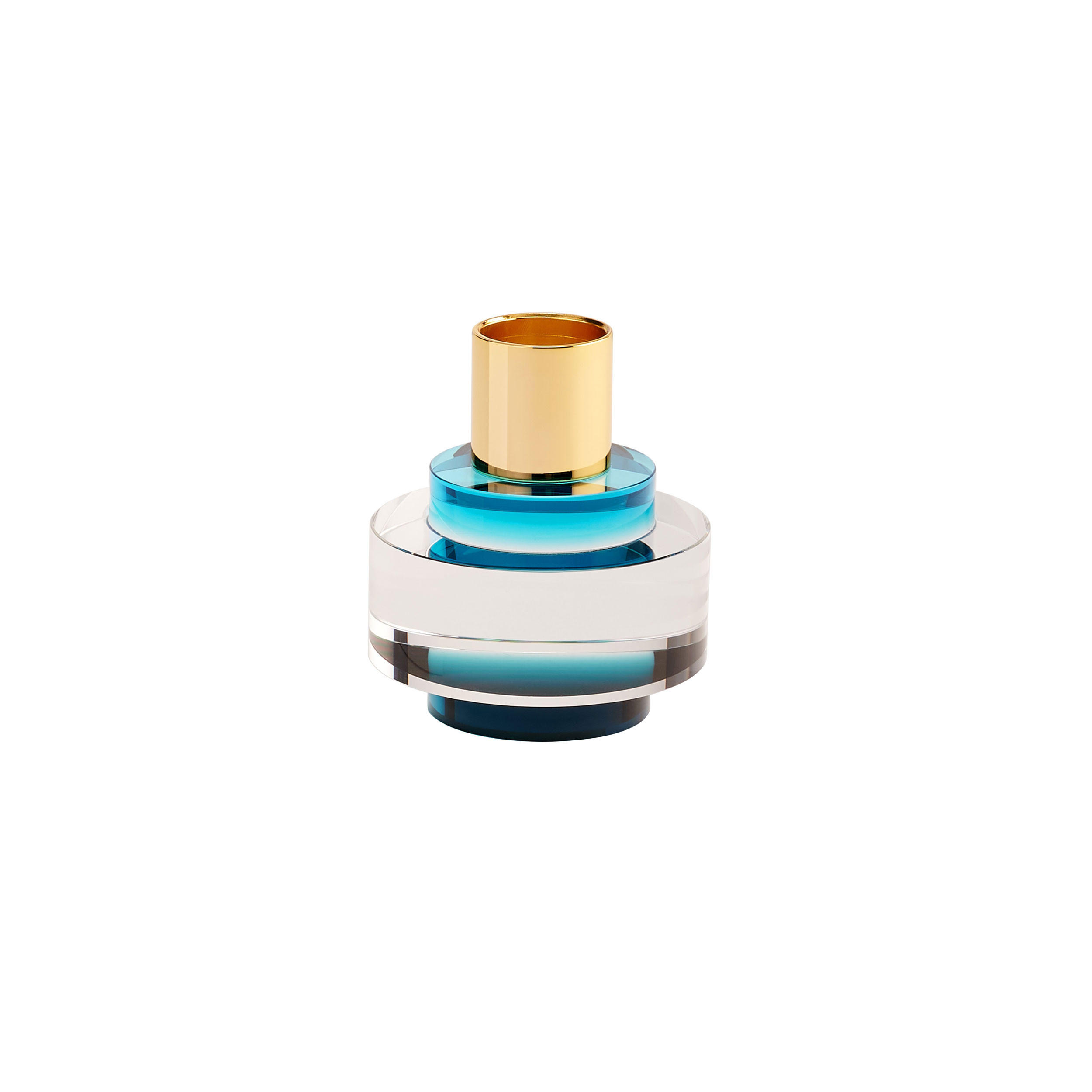 KERZENHALTER Dioptrics, Rund, Kristallglas, Blau, H 7 cm - Blau, Glas (10/10/10cm) - Gift Company
