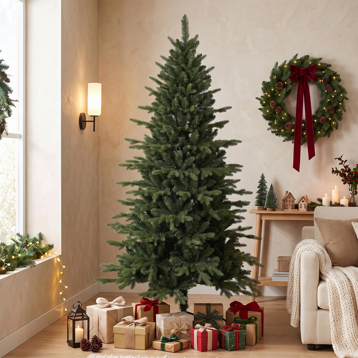 KÜNSTLICHER-WEIHNACHTSBAUM PE PVC Grün - Grün, Kunststoff (180cm) - HOMCOM