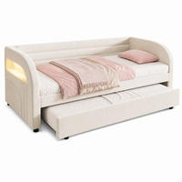 POLSTERBETT 90/200 mit Ausziehbett, LED-Beleuchtung und gepolstertem Samtbezug in Beige - Weiß, Holzwerkstoff/Textil (90/200cm) - EVRYAE