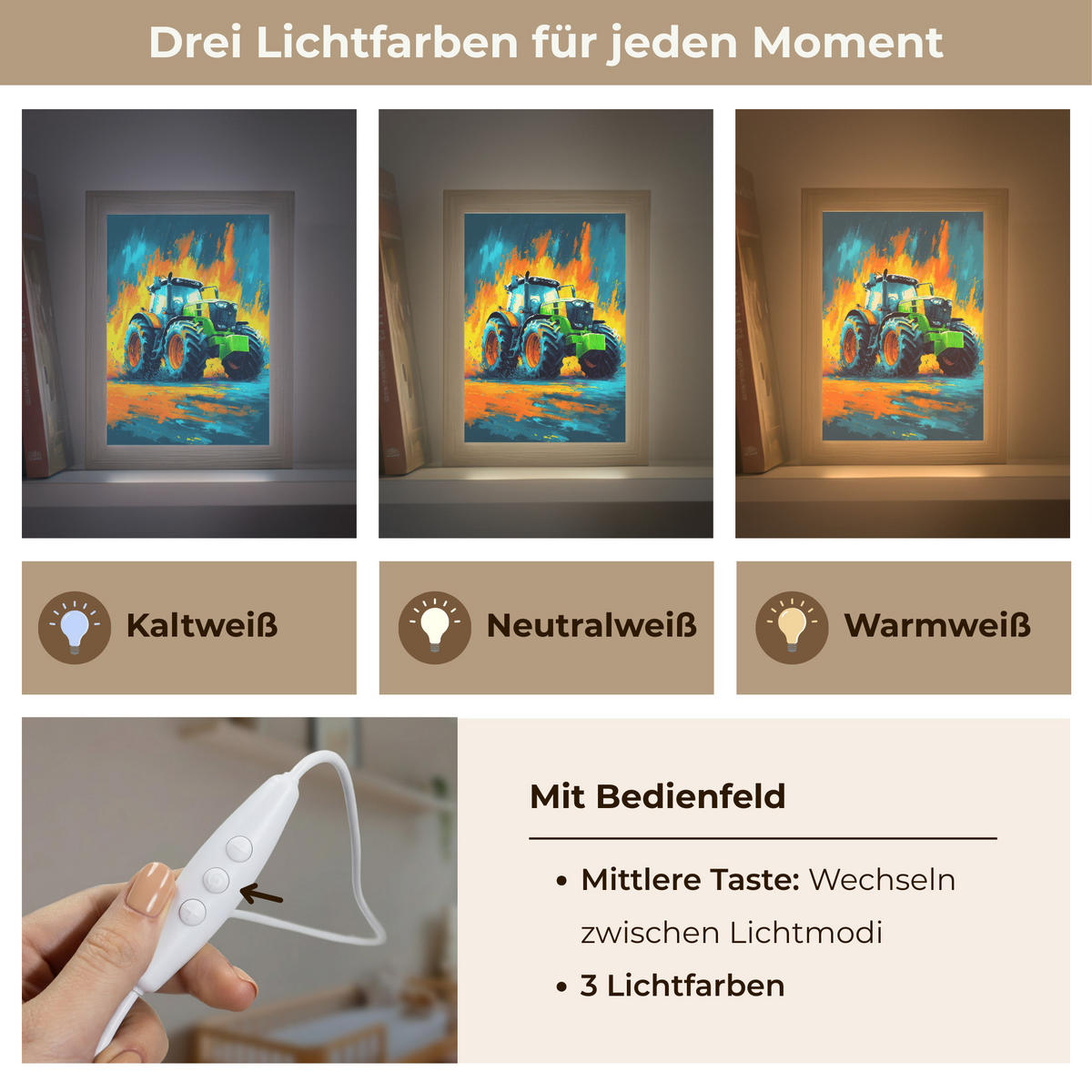 NACHTTISCHLAMPE Abstrakt - Traktor - Grün 15x20 cm - Dunkelblau, Holzwerkstoff (8/15/20cm) - OnlyWow