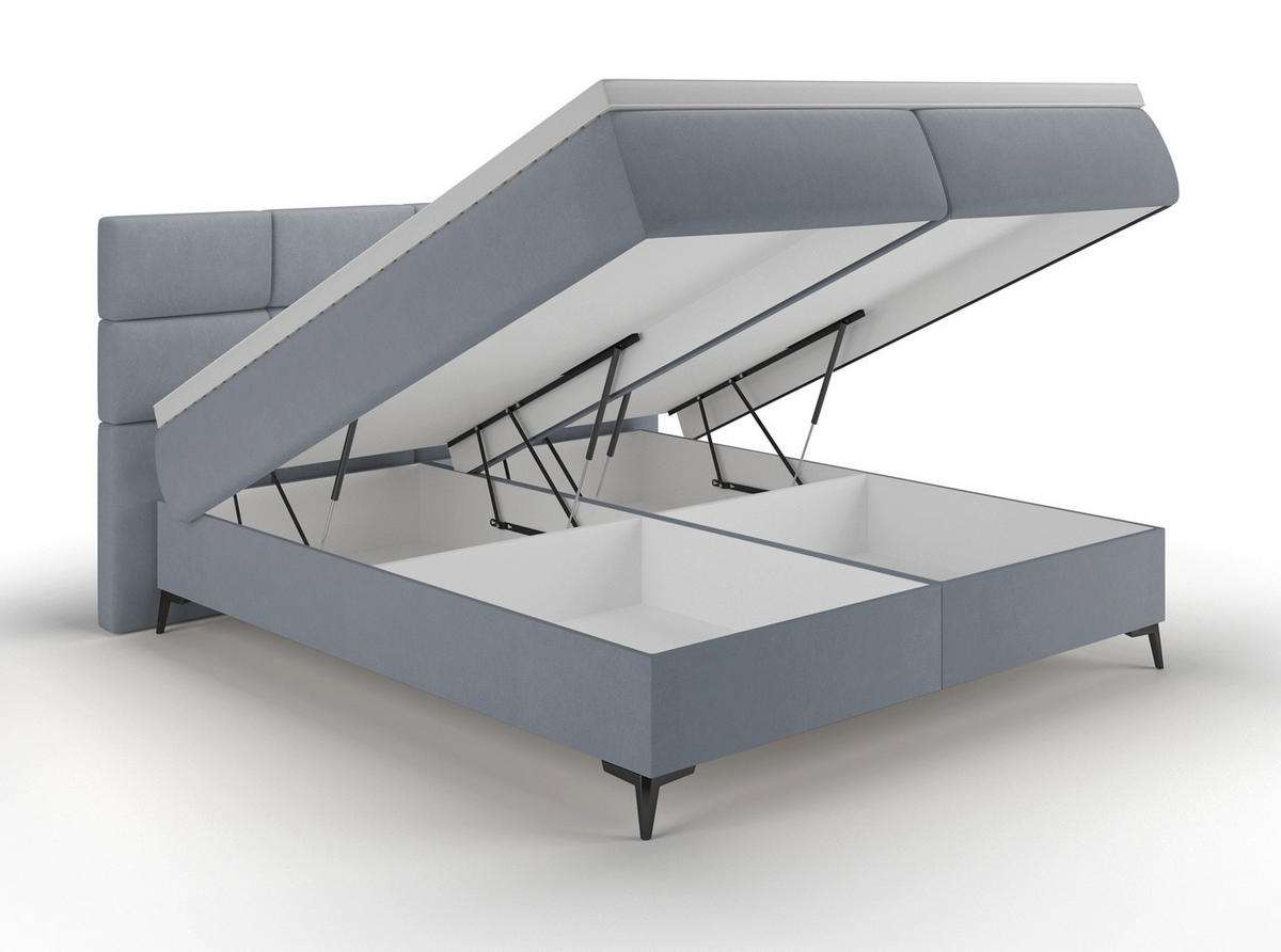 NEIN_BOXBETT Rektango Graphitgrau Velours 180/200 cm - Schwarz/Graphitfarben, Textil/Metall (180/200cm) - Selsey