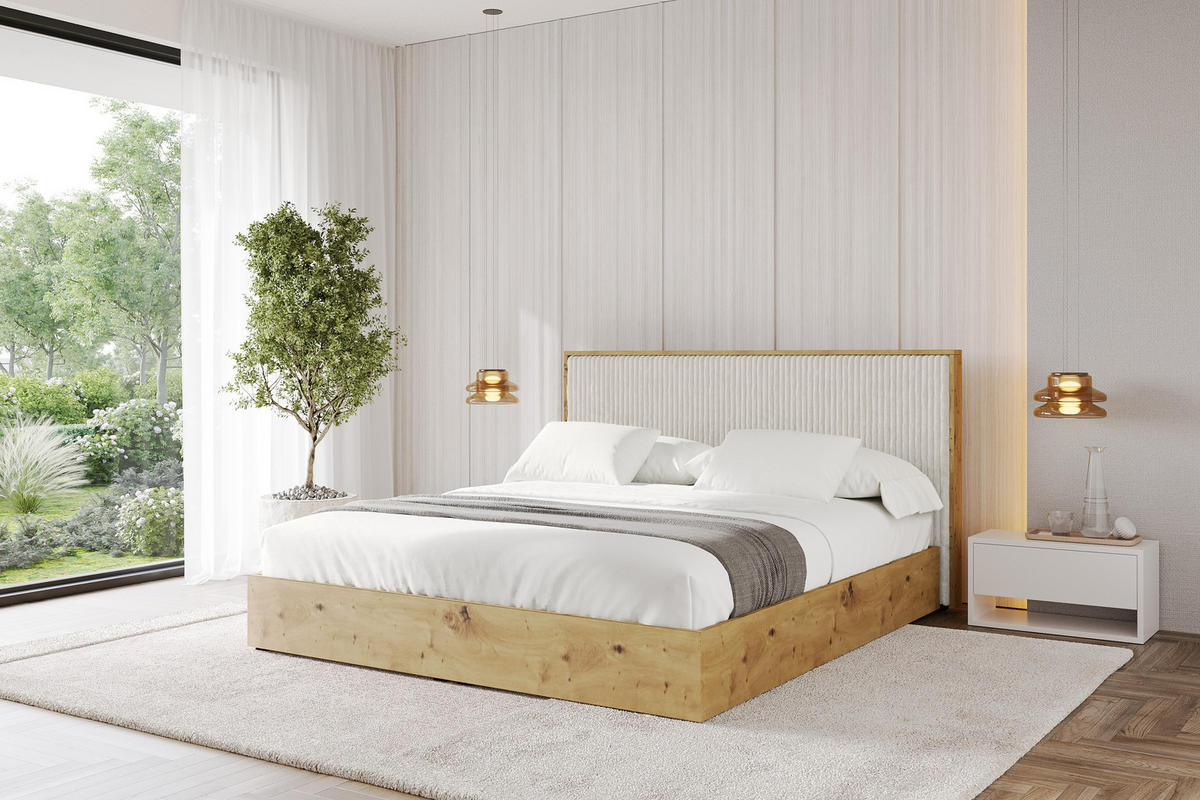 POLSTERBETT mit Bettkasten und Lattenrost, Boxbett mit Kopftei und Stauraum ohne Matratze - ENZO10 140x200 Creme - Creme, Holzwerkstoff/Textil (140/200cm) - ALTDECOR
