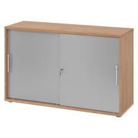 SCHIEBETÜRENSCHRANK - 2 Ordnerhöhen 40/120/74,8 cm in Nussbaumfarben/Silberfarben Relinggriff (Kunststoff) - Silberfarben/Nussbaumfarben, Holzwerkstoff (120/74.8/40cm) - bümö