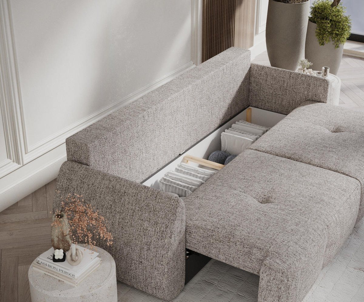 SCHLAFSOFA Loca Hellbraun Webstoff - Hellbraun/Schwarz, Holz/Holzwerkstoff (248/92/103cm) - Maison de Reve