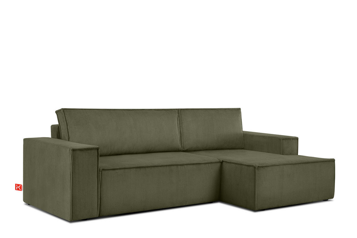 ECKSCHLAFSOFA-RECHTS NAPI in Pet Friendly Cord-Stoff, oliv - Schwarz/Olivgrün, Textil (262/148cm) - KONSIMO®