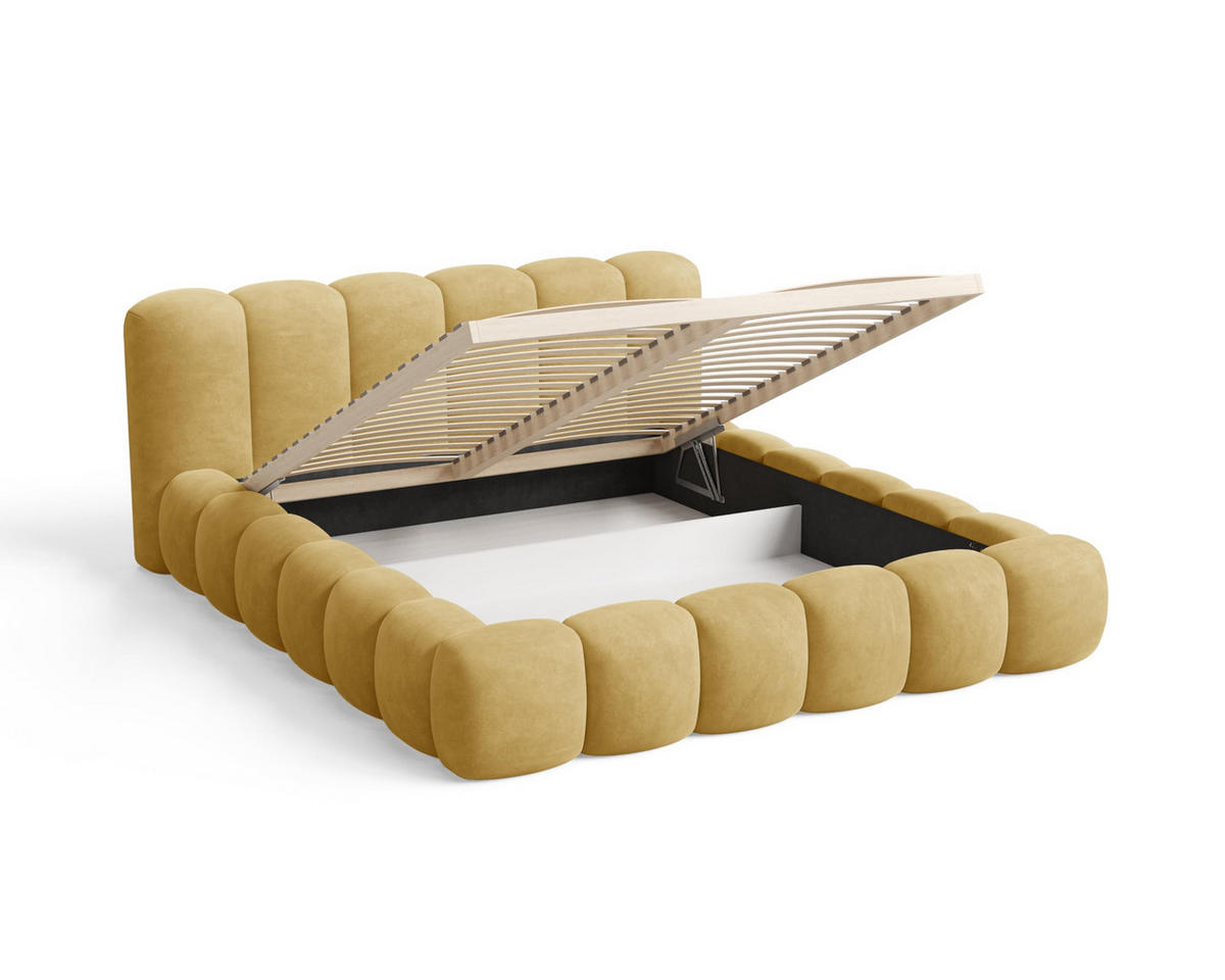 POLSTERBETT 160x200 mit Bettkasten, Lattenrost und Kopfteil, Velluto-Samt Stoffbezug Gelb - Gelb, Holz (160/200cm) - Chilly