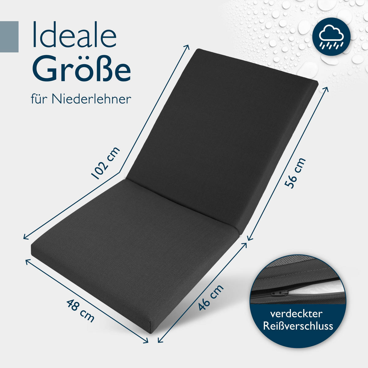 NIEDERLEHNERAUFLAGE QD-NL 105/48/5,5cm Anthrazit - Anthrazit, Textil (48/5/105cm) - Beautissu 