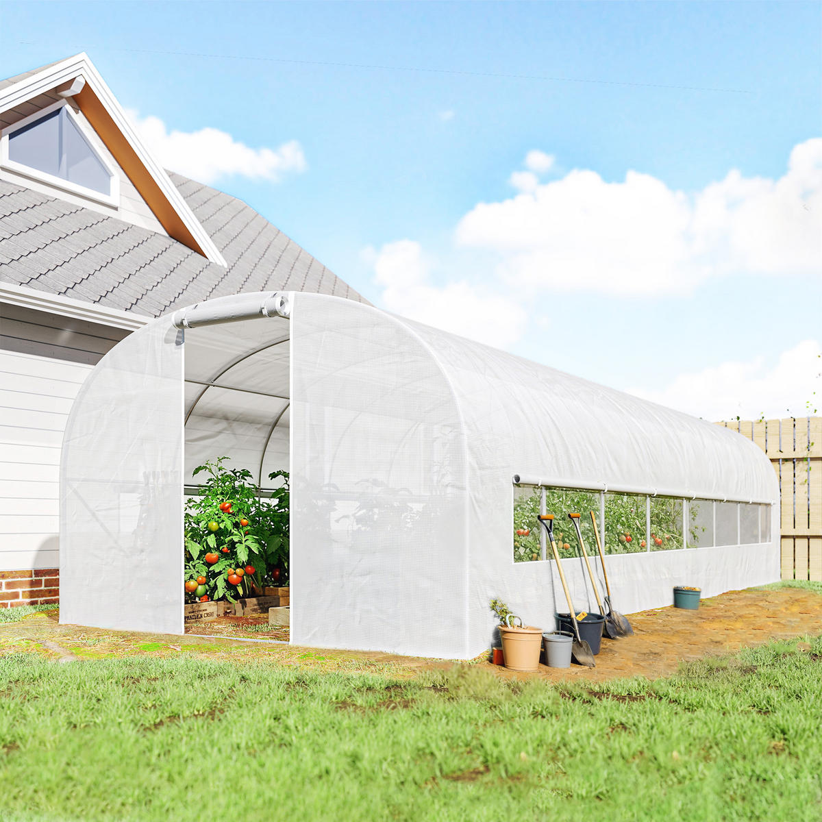 GEWÄCHSHAUS DE-12084 mit 2 großen Fenstern & Türen Weiß - Weiß, Kunststoff (295/198/798cm) - ComfortXL