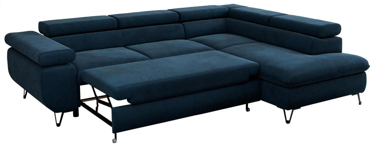 ECKSOFA PEDRO L Dunkelblau Velvet - Rechts Seite - Schwarz/Dunkelblau, Textil/Metall (273/208cm) - MKS