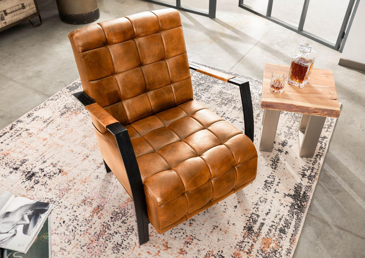 SESSEL Echtleder 64x76x83 cognac IRON LABEL #13 - Braun, Leder (64/83/76cm) - Massivmoebel24