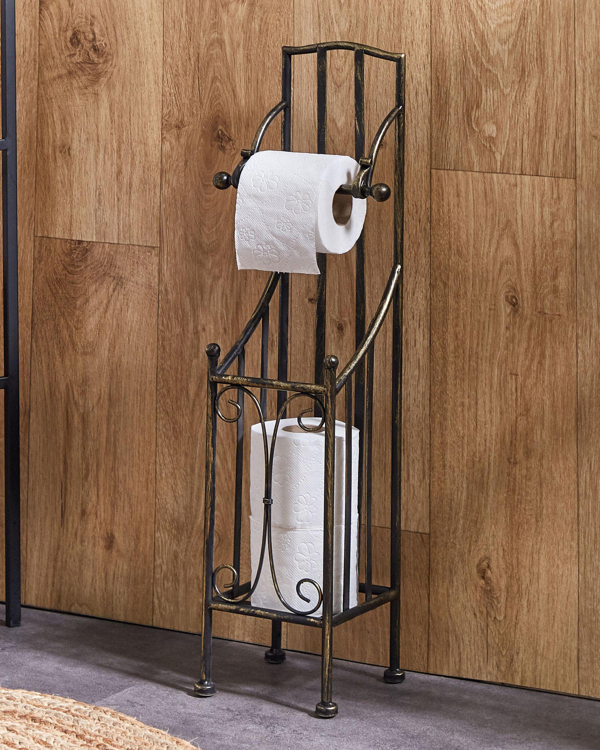 TOILETTENPAPIERSTÄNDER Metall Antik Optik schwarz Brisa - Schwarz, Metall (18/68/15cm) - Beliani