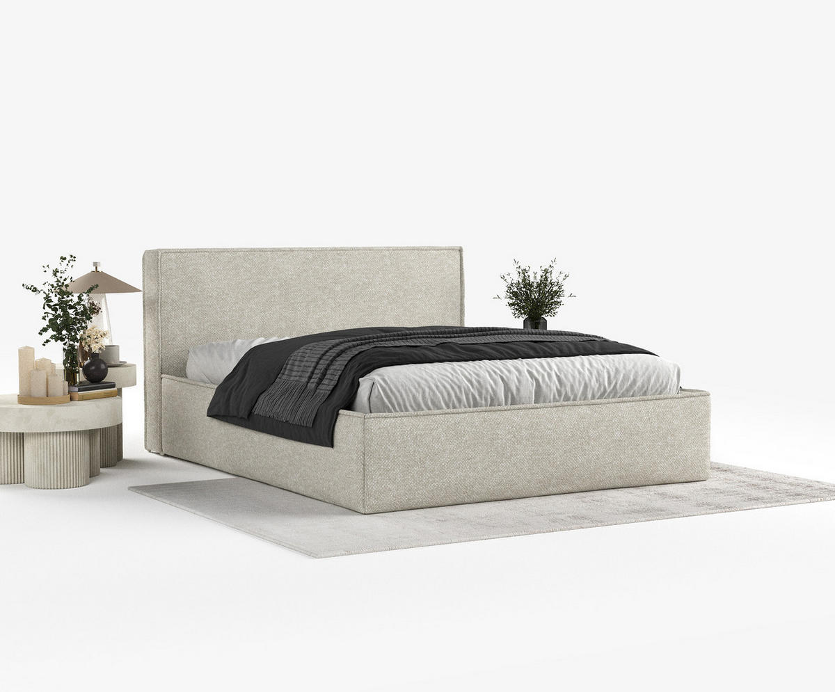 POLSTERBETT Lounge Beige Grau 140/200 cm im Chenille-Stoff - Beige/Schwarz, Holz/Holzwerkstoff (140/200cm) - Maison de Reve