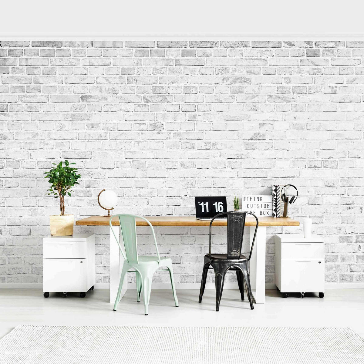 FOTOTAPETE Weiße Backstein Mauer 288/190 cm - Weiß, Papier (288/190cm) - Bilderwelten