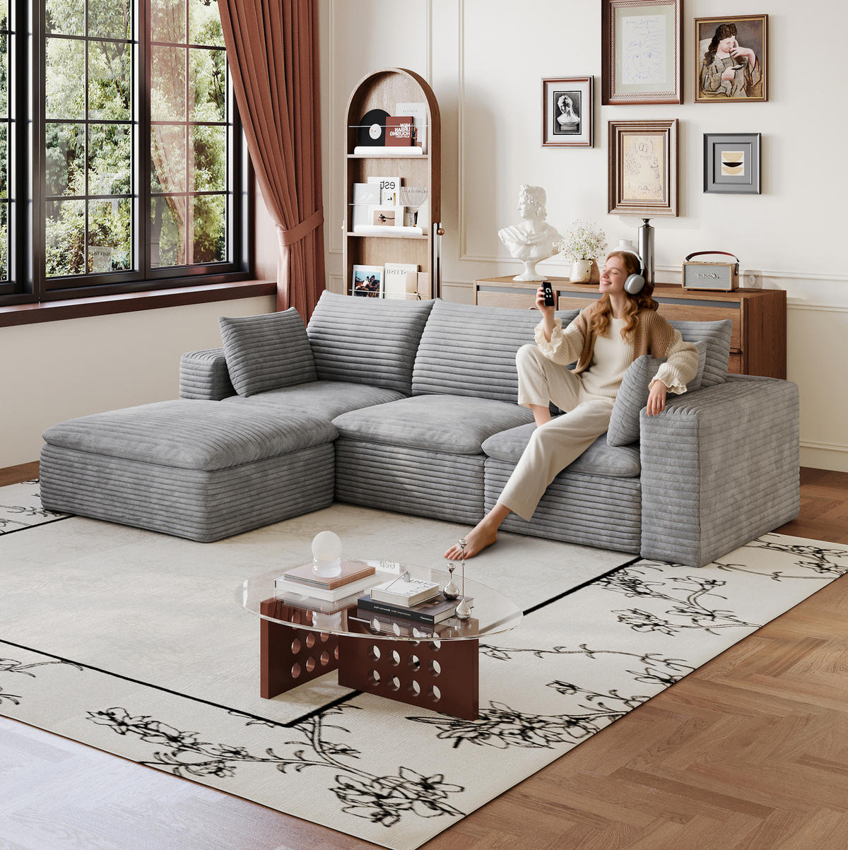 ECKSOFA aus Stoff 260 cm Grau ohne Montage mit abnehmbarer Polsterung und Schaumstoffkern - Grau, Textil (260/160cm) - Modfu