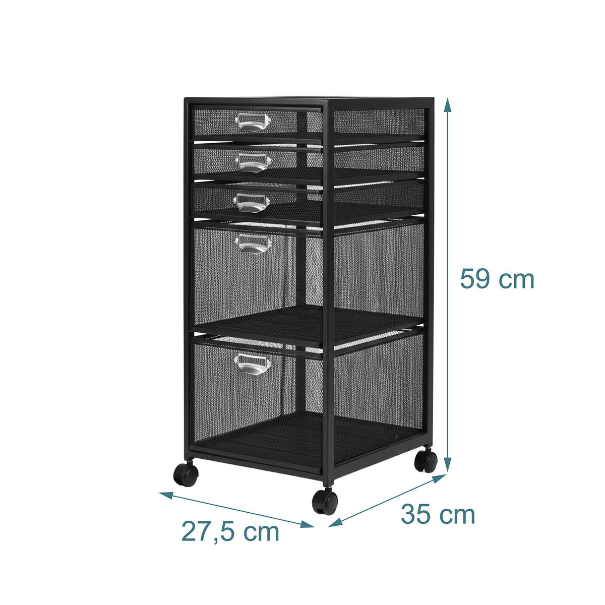 RULLHURTS Svart Silver 5 lådor med hjul - Svart, Metall/Plast (27.5/59/35cm) - Relaxdays