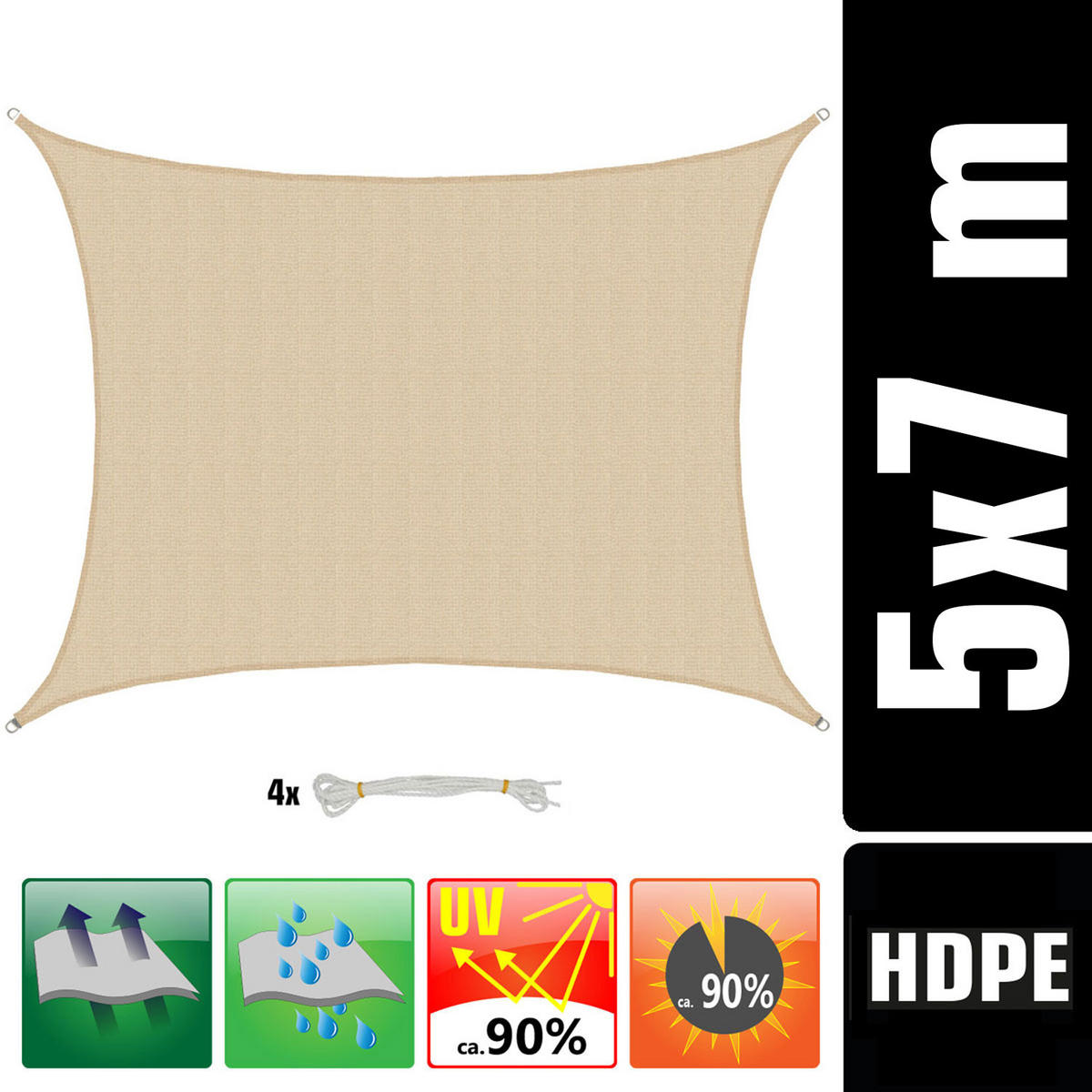 SONNENSEGEL Luftdurchlässig 700/500 cm Beige - Beige, Kunststoff (500/700cm) - Amanka