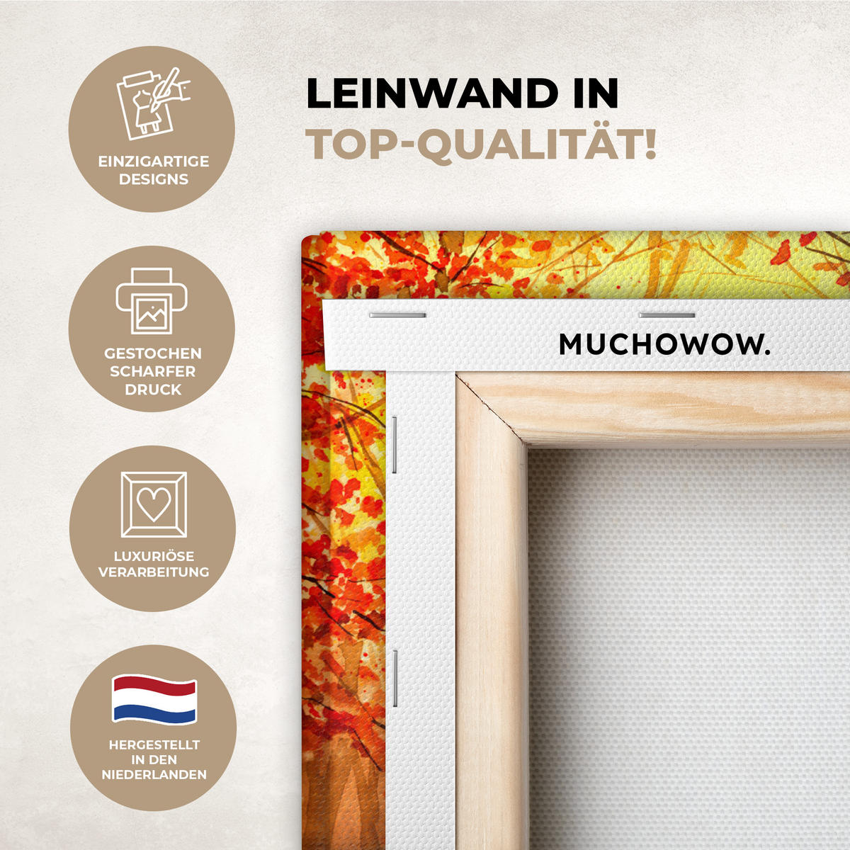 LEINWANDBILD Natur - Ölfarbe - Hirsche - Tiere - Herbst - Orange Deko Schlafzimmer 30x20 cm - Orange, Textil (30/20cm) - MuchoWow