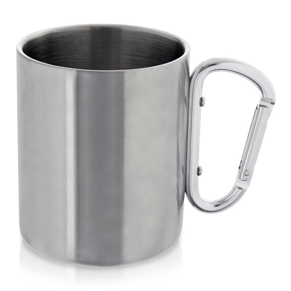 EDELSTAHL-REISEBECHER KARABINER, Edelstahl, silber, 350 ml - Weiß, Metall (0.35L) - Orion 