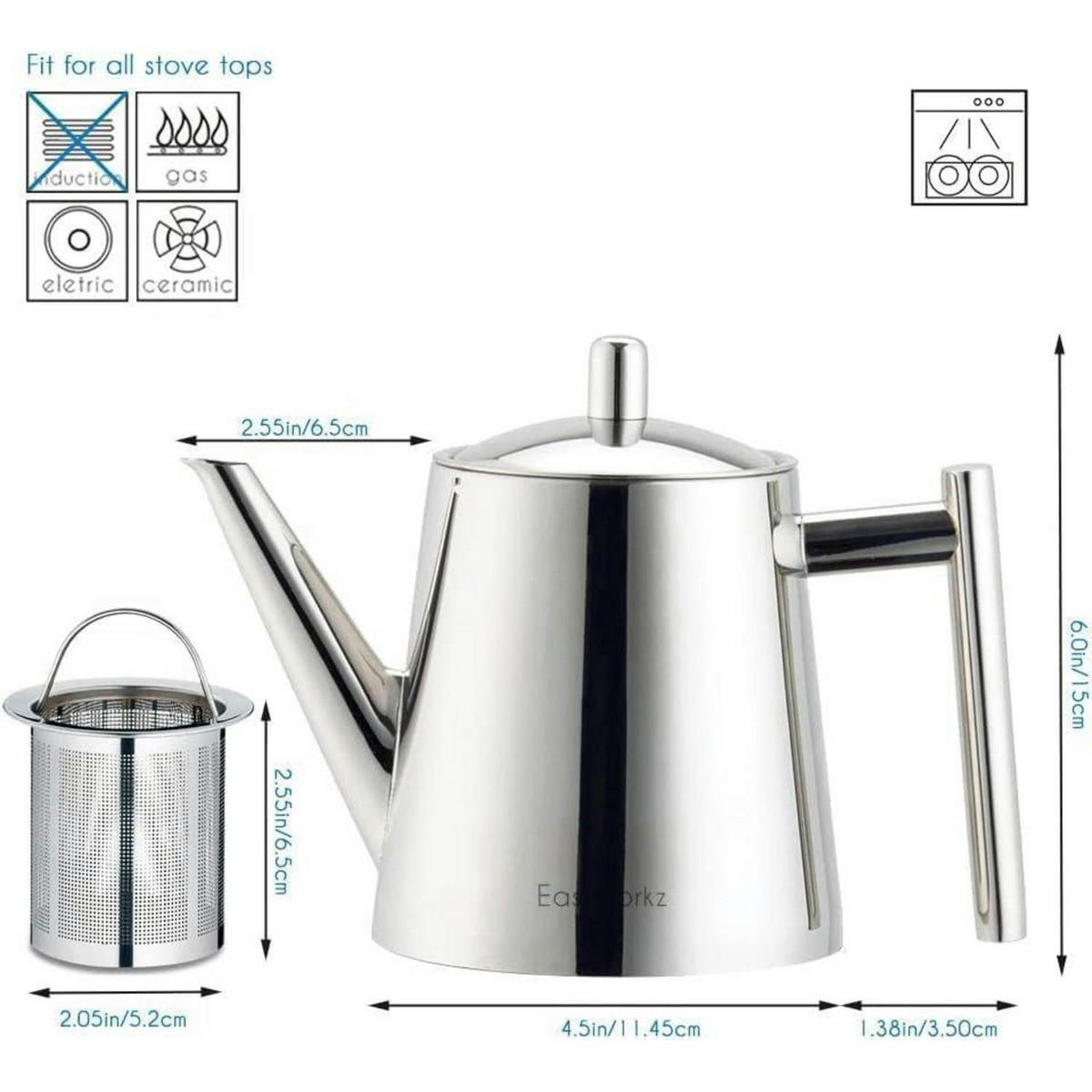 TEEKANNE mit Siebeinsatz 800 ml Edelstahl - Silberfarben, Metall (14.5/11.5cm)