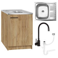 SPÜLUNTERSCHRANK 60cm mit Spüle + Armatur + Siphon Eichenfarbe - Eichefarben, Holzwerkstoff (60/82/50cm) - Stamar