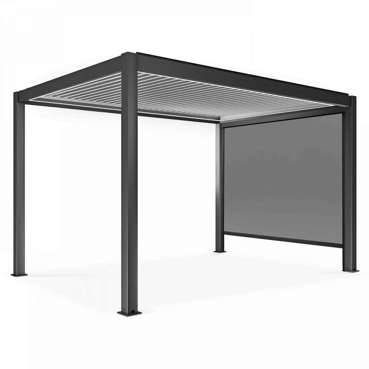 PERGOLA 3x4m, beleuchtet, motorisiert mit 1 Markise, Grau - Grau, Metall (290.4/250/397.5cm) - Oviala