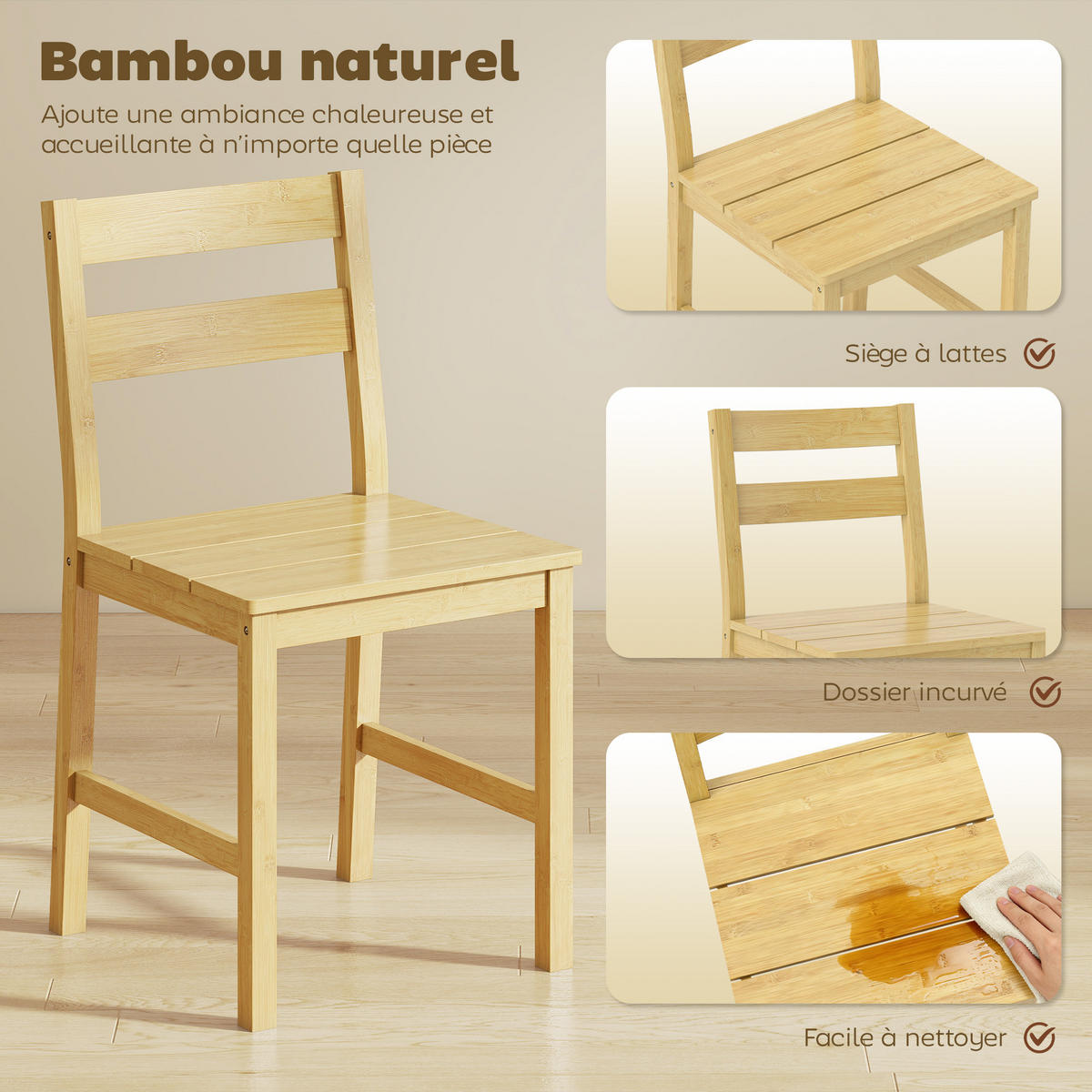 ESSZIMMERSTÜHLE 2er-Set DE-13349 Bambus & Lattenrost Natur - Naturfarben, Naturmaterialien (42/80/45cm) - ComfortXL